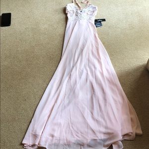 Light pink floral crochet top prom dress